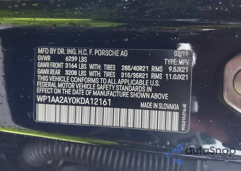 2019 Porsche Cayenne z USA, uszkodzony, nr VIN WP1AA2AY0KDA12161